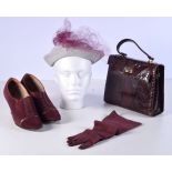 A collection of vintage ladies accessories shoes, hat and gloves by Debenham & Freebody together wit