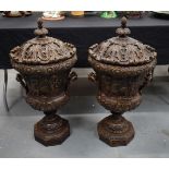 A VERY LARGE PAIR OF CLASSICAL BRONZE VASES AND COVERS decorated with figures. 87 cm x 43 cm.