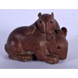 A JAPANESE WOOD NETSUKE CARVED AS TWO RATS. 3.7cm x 5.2cm, weight 25.6g