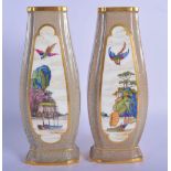 A RARE PAIR OF ROYAL WORCESTER PORCELAIN VASES decorated with Oriental boats. 23 cm high.