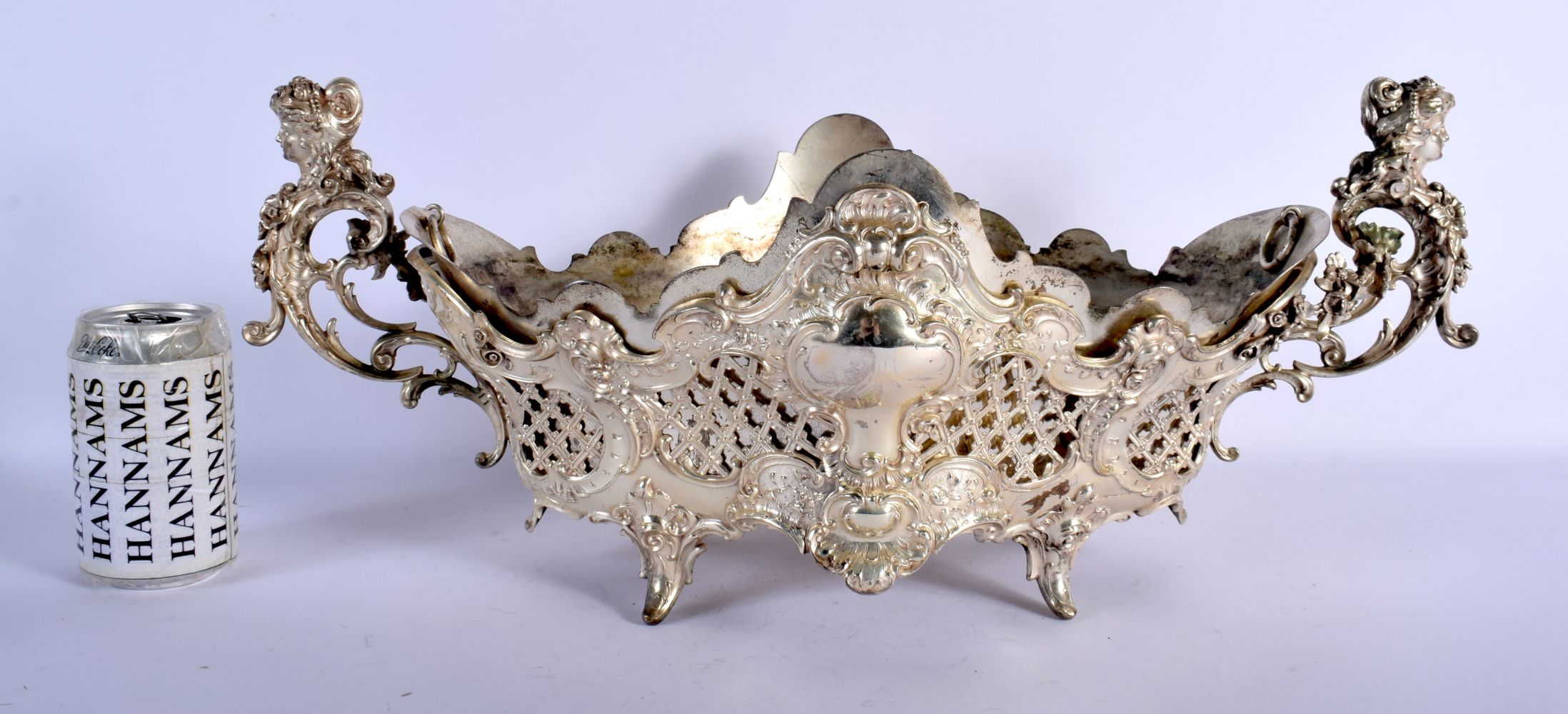 A LARGE EARLY 20TH CENTURY GERMAN NEO CLASSICAL SILVER CENTREPIECE by Friedlander, decorated with ma