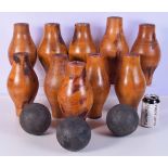 A lovely set of English wooden beech skittles 26cm (13).