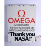 A VINTAGE OMEGA THANK YOU NASA DEALER SHOP DISPLAY ILLUMINATED SIGN. 56 cm x 34 cm.