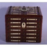 A RARE MID 19TH CENTURY IVORY MOUNTED ROSEWOOD TEA CADDY possibly Indo Portuguese. 15 cm x 15 cm.