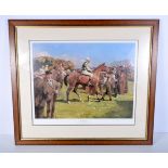 A large framed print of Hethersett races by Munnings 45 x 61 cm.