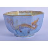 A WEDGWOOD LUSTRE OCTAGONAL PORCELAIN BOWL painted with stylised dragons. 8.25 cm wide.