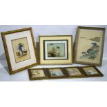 A collection of Chinese prints including a Victorian Lithograph of a farm worker largest 38 x 29cm (