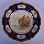 ROYAL WORCESTER PLATE PAINTED WITH TANTALLON CASTLE BY J. STINTON, SIGNED DATE MARK FOR 1914. 23.5c