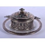 A FINE ANTIQUE SILVER BUTTER DISH AND COVER probably French. 12.5 cm wide. (2)