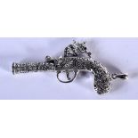 A WHITE METAL MINIATURE FLINTLOCK PISTOL. 7.2cm x 3.7cm, weight 21.3g