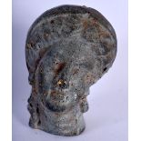 A BRONZE HEAD OF A CLASSICAL FEMALE. 7cm x 5cm