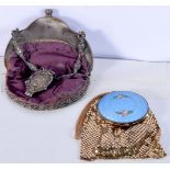 A lovely enamelled chain mail purse together with an antique Chain mail purse 17cm (2).