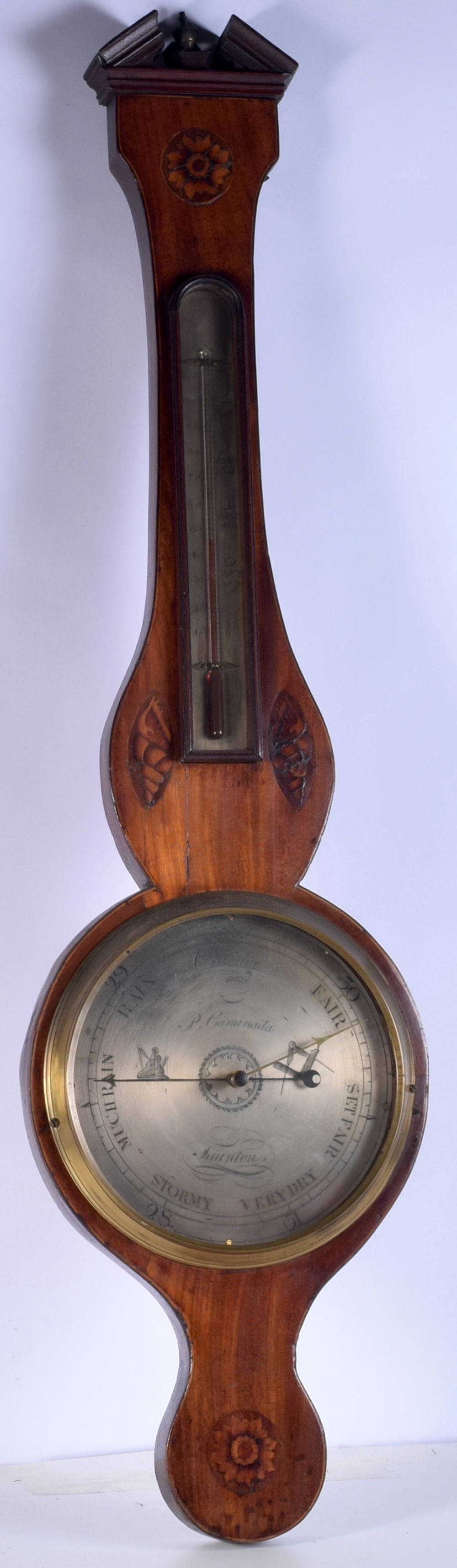 A mahogany inlaid Carminada barometer. 99cm.