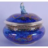 A RARE WEDGWOOD LUSTRE DRAGON BOWL AND COVER with silver mounts. 14 cm x 16 cm.