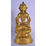 A 19TH CENTURY CHINESE SINO TIBETAN GILT BRONZE FIGURE OF A BUDDHA modelled with hands clasped upon