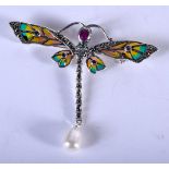 SILVER PLIQUE A JOUR DRAGONFLY BROOCH. STAMPED 925. 6CM X 7CM, WEIGHT 10.3G