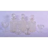 THREE GLASS DECANTERS AND OTHER GLASSWARE. 23.5cm high (7)