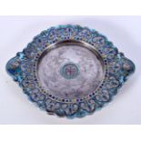 A small white metal Chinese enamelled dish 11cm.