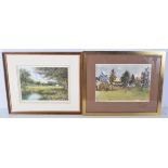 A framed watercolour of a Forest together with a signed print of Eversley Cricket club (2)