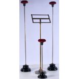 A collection of antique brass shop display hats stands and a shoe stand 80cm (4).