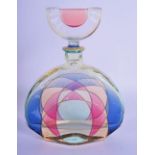 A STYLISH MIXED COLOUR GLASS SCENT BOTTLE AND STOPPER of art deco design. 15 cm x 9 cm.