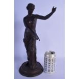 A LARGE 19TH CENTURY FRENCH GRAND TOUR BRONZE FIGURE OF VENUS modelled upon a circular plinth. 38 cm