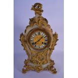 A LATE 19TH CENTURY FRENCH MARBLE AND GILT BRONZE MANTEL CLOCK overlaid with acanthus. 38 cm x 18 cm