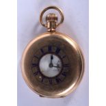 A YELLOW METAL HALF HUNTER POCKET WATCH. Dial 5cm, weight 100.1g