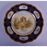 ROYAL WORCESTER PLATE PAINTED WITH INVERGARRY CASTLE BY J. STINTON, SIGNED DATE MARK FOR 1914. 23.5