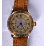 A CHARLES LINDBERGH HOUR ANGLE WRISTWATCH, STAINLESS STEEL CASE WITH GOLD BEZEL AND AUTOMATIC 21 JEW