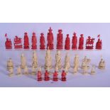 A LARGE MID 19TH CENTURY CHINESE CARVED AND STAINED IVORY CHESS SET Qing, of larger than normal prop