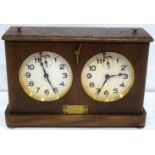 A 1929 Wooden Chess tournament timer with a Brixton Chess club plaque 16 x 23 cm.