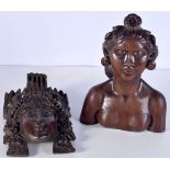 An elaborately Carved hardwood South East Asian figure together with a carving of a female 26cm (2)