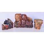 A collection of carved Chinese hardstone boulders 14 x 21cm (3)