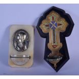 TWO ANTIQUE EUROPEAN HOLY WATER FONT HANGINGS. Largest 18 cm x 10 cm. (2)