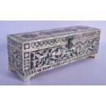 AN UNUSUAL TURKISH OTTOMAN MOTHER OF PEARL INLAID CARVED WOOD PEN BOX decorated with calligraphy. 28