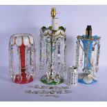 THREE LARGE 19TH CENTURY BOHEMIAN ENAMELLED GLASS TABLE LUSTRES in various forms an sizes. Largest 4