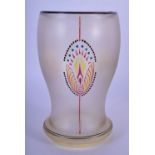 AN AUSTRIAN SECESSIONIST MOVEMENT ENAMELLED BEAKER GLASS painted with motifs. 14.5 cm x 8 cm.