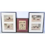 A set of antique coloured Lithographic prints of cock fighting 18 x 13cm (3).