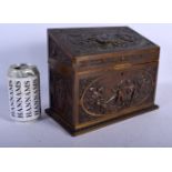 A FINE 19TH CENTURY EUROPEAN BRONZE DESK STATIONARY BOX decorated in relief with classical figures i