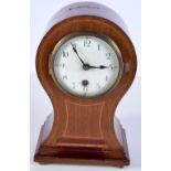 An Edwardian inlaid mahogany balloon shaped mantle clock 27 cm