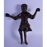 A 17TH/18TH CENTURY EUROPEAN BRONZE HANGING BRONZE FIGURE modelled as a male with outstretched arms.