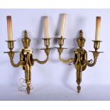 A PAIR FRENCH BRONZE TWIN BRANCH WALL SCONCES. 30 cm x 28 cm.