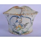 A RARE 18TH CENTURY FRENCH FAIENCE GLAZED BOUGH POT possibly Moustiers, painted with a Chinese male