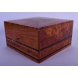 A GOOD QUALITY BURR WALNUT SQUARE FORM BOX with fitted interior. 21 cm x 12 cm.