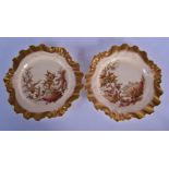 ROYAL WORCESTER FINE PAIR OF PLATES PAINTED IN COLOUR WITH FLOWERS HIGHLIGHTED IN RAISED GOLD MADE F