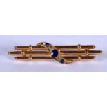 A DIAMOND AND SAPPHIRE BAR BROOCH. 4.6cm x 1cm, weight 4.1g