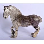A SILVER PLATED MODEL OF A SHIRE HORSE. 9.5cm x 11cm, weight 642g