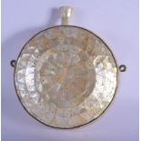 AN INDIAN GOA MOTHER OF PEARL WATER FLASK with twin handles. 24 cm x 18 cm.