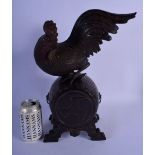 A RARE LARGE 19TH CENTURY JAPANESE MEIJI PERIOD BRONZE ROOSTER modelled upon a drum, supported upon